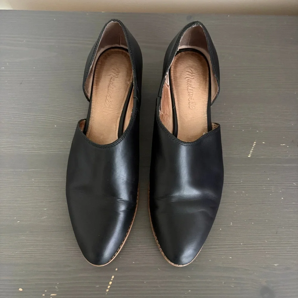 Madewell Shoe Lucie 9 True Black Leather D'Orsay Stacked Heel Bootie